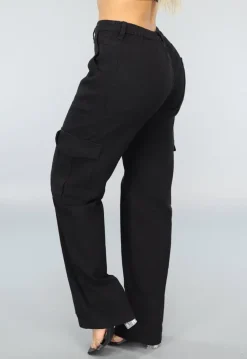Zwarte Mid Waist Effen Cargo Broek