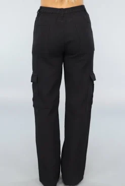 Zwarte Mid Waist Effen Cargo Broek