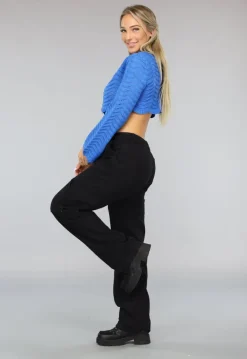 Zwarte Mid Waist Effen Cargo Broek