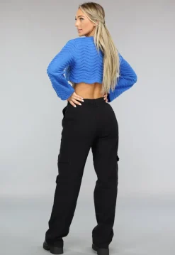 Zwarte Mid Waist Effen Cargo Broek