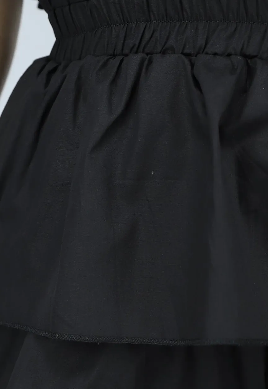 Zwarte Off Shoulder Ruffle Playsuit