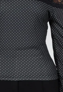 Zwarte Off Shoulder Stretch Top met Kant en Stippenprint