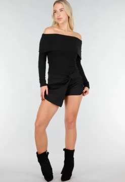 Zwarte Off Shoulder Top met Lange Mouw