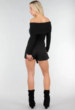Zwarte Off Shoulder Top met Lange Mouw