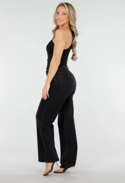 Zwarte One Shoulder Body met Drapering in Mesh Stretch