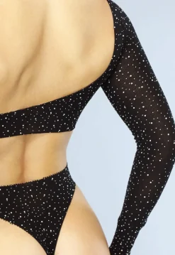 Zwarte One Shoulder Fishnet Body met Cut Out