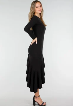 Zwarte One Shoulder Fleece Maxi Jurk met Asymmetrische Zoom en Stretch