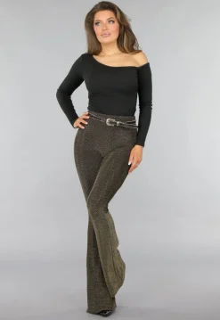 Zwarte One Shoulder Ribstof Top met Shimmer