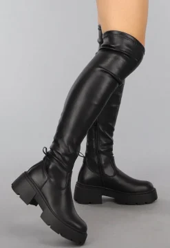 Zwarte Overknee Laarzen van Lederlook