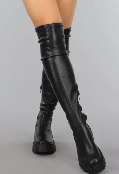 Zwarte Overknee Laarzen van Lederlook