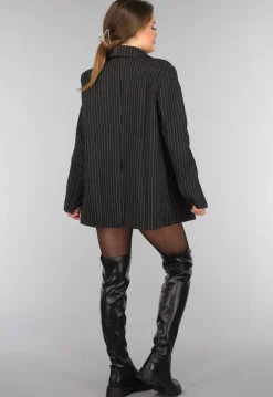 Zwarte Oversized Blazer met Krijtstreep