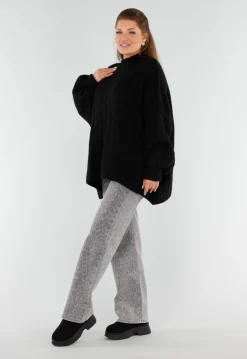 Zwarte Oversized Gebreide Trui met Colkraag en Kabelpatroon