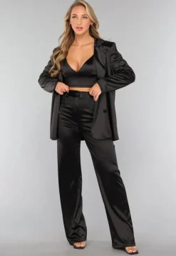 Zwarte Oversized Satin Blazer