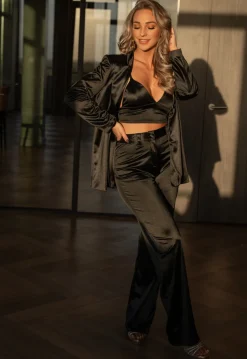 Zwarte Oversized Satin Blazer