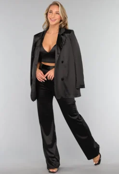 Zwarte Oversized Satin Blazer