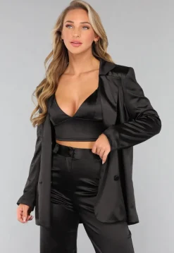 Zwarte Oversized Satin Blazer