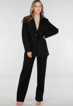Zwarte Oversized Stretch Blazer met Schoudervullingen