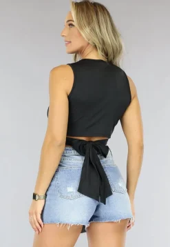 Zwarte Overslag Top met Cut Out