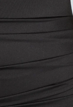 Zwarte Padded Glanzende Jurk met Twist Detail