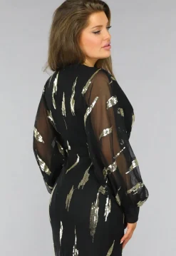 Zwarte Padded Longsleeve Galajurk met Split
