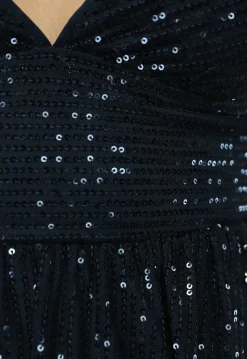 Zwarte Pailletten Jurk met Veterdetail