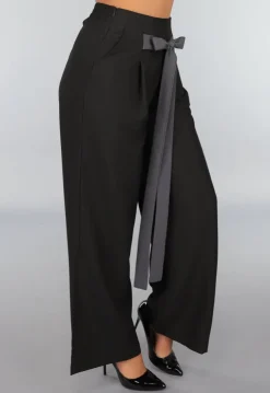 Zwarte Pantalon met Antraciet Strikdetail