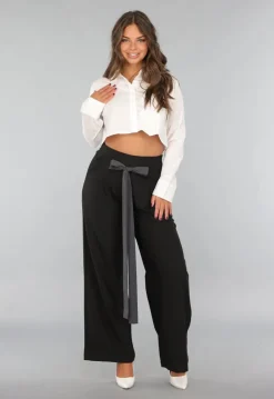 Zwarte Pantalon met Antraciet Strikdetail