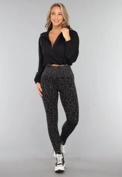 Zwarte Panterprint Gym Legging met Stretch