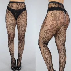 Zwarte Panty met Fossil Print
