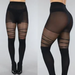 Zwarte Panty met Streepdetail