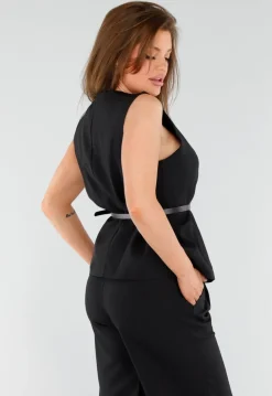 Zwarte 2-Piece Set met Mouwloze Top en Rechte Wijde Broek