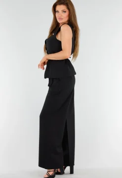 Zwarte 2-Piece Set met Mouwloze Top en Rechte Wijde Broek