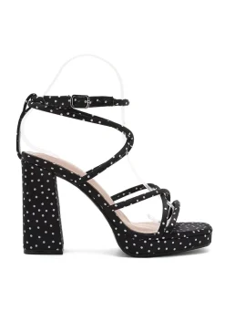 Zwarte Plateau Sandaletten met Polkadot Print