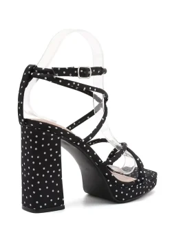 Zwarte Plateau Sandaletten met Polkadot Print