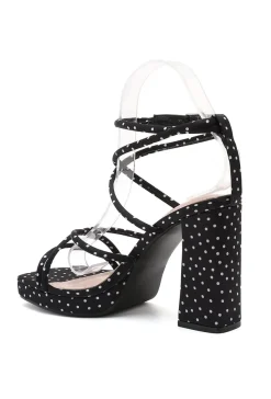 Zwarte Plateau Sandaletten met Polkadot Print