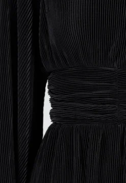 Zwarte Plissé Jurk met Wijde Mouwen en Gerimpelde Taille