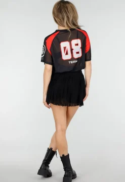 Zwarte Plissé Skort met Hoge Taille en Mesh