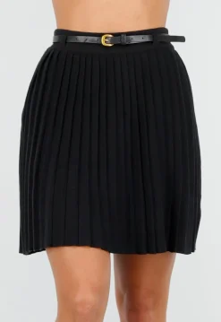 Zwarte Plissé Stretch Rok met Afneembare Riem