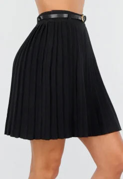 Zwarte Plissé Stretch Rok met Afneembare Riem