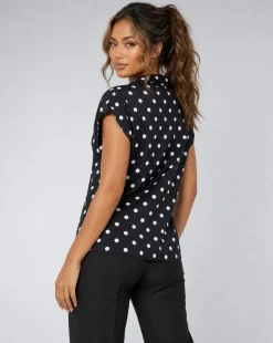 Zwarte Polkadot Blazer Top met Schoudervulling