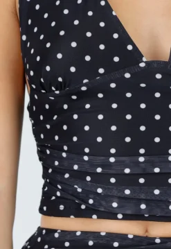 Zwarte Polkadot Halter Top met Ruffle Skort Set