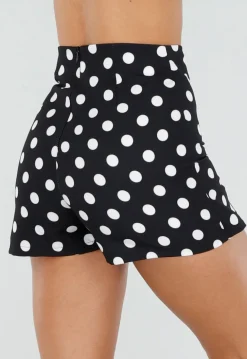 Zwarte Polkadot Skort met Split en Stretch