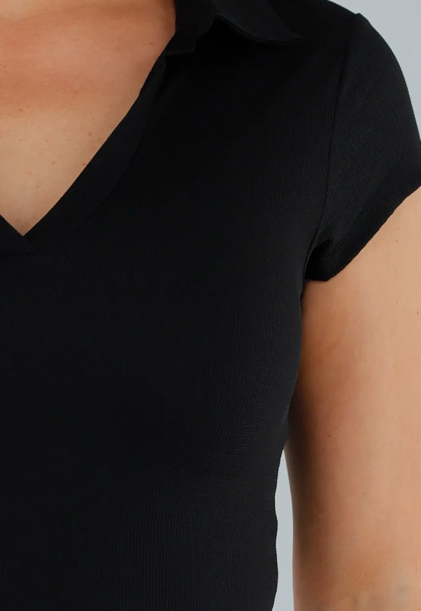 Zwarte Polo met Stretch en Structuur