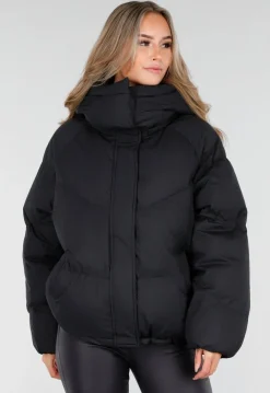 Zwarte Puffer Jas met Capuchon en Ritssluiting