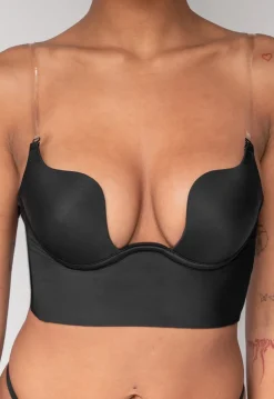 Zwarte Push Up BH met V Hals en Lage Rug