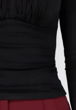 Zwarte Push-Up Longsleeve Top met Gerimpelde Bustier