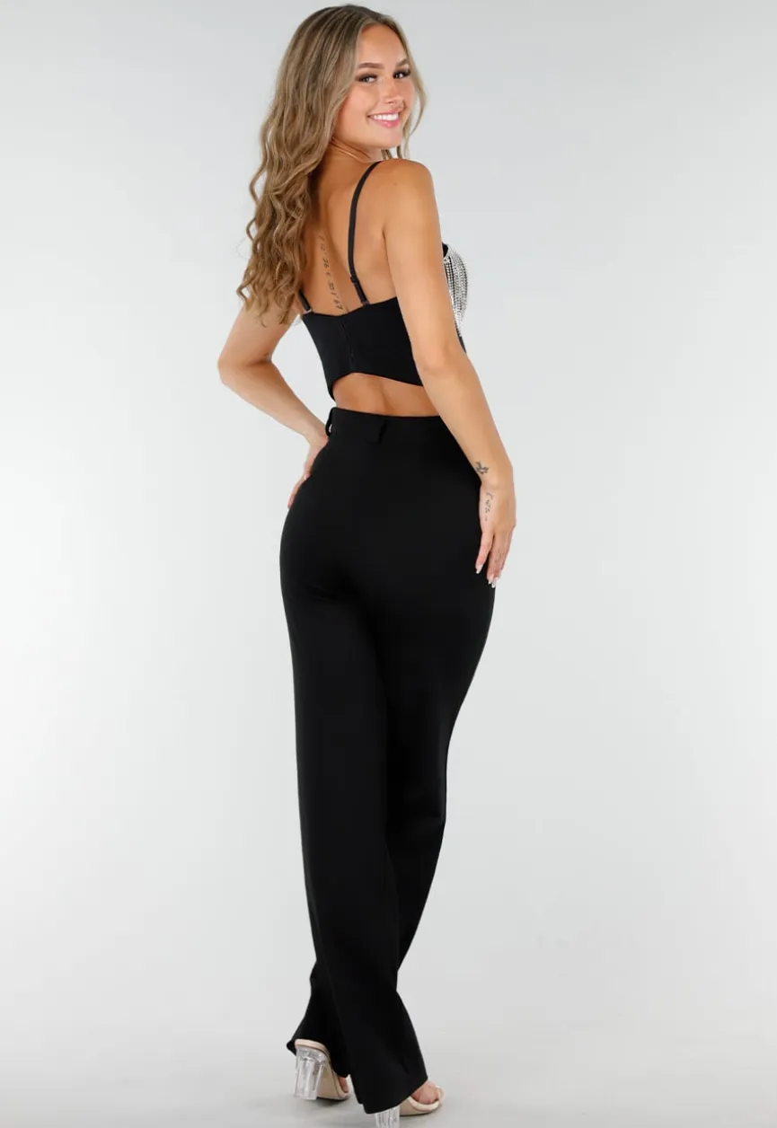 Zwarte Push Up Strass Bustier