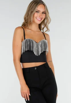 Zwarte Push Up Strass Bustier