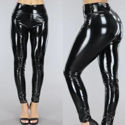 Zwarte PVC Legging met Stiksels