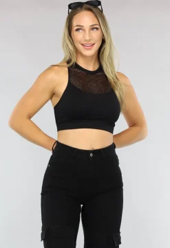 Zwarte Rave Top met Fishnet Detail